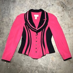 Caché 80s Hot Pink Blazer Black Accents USA